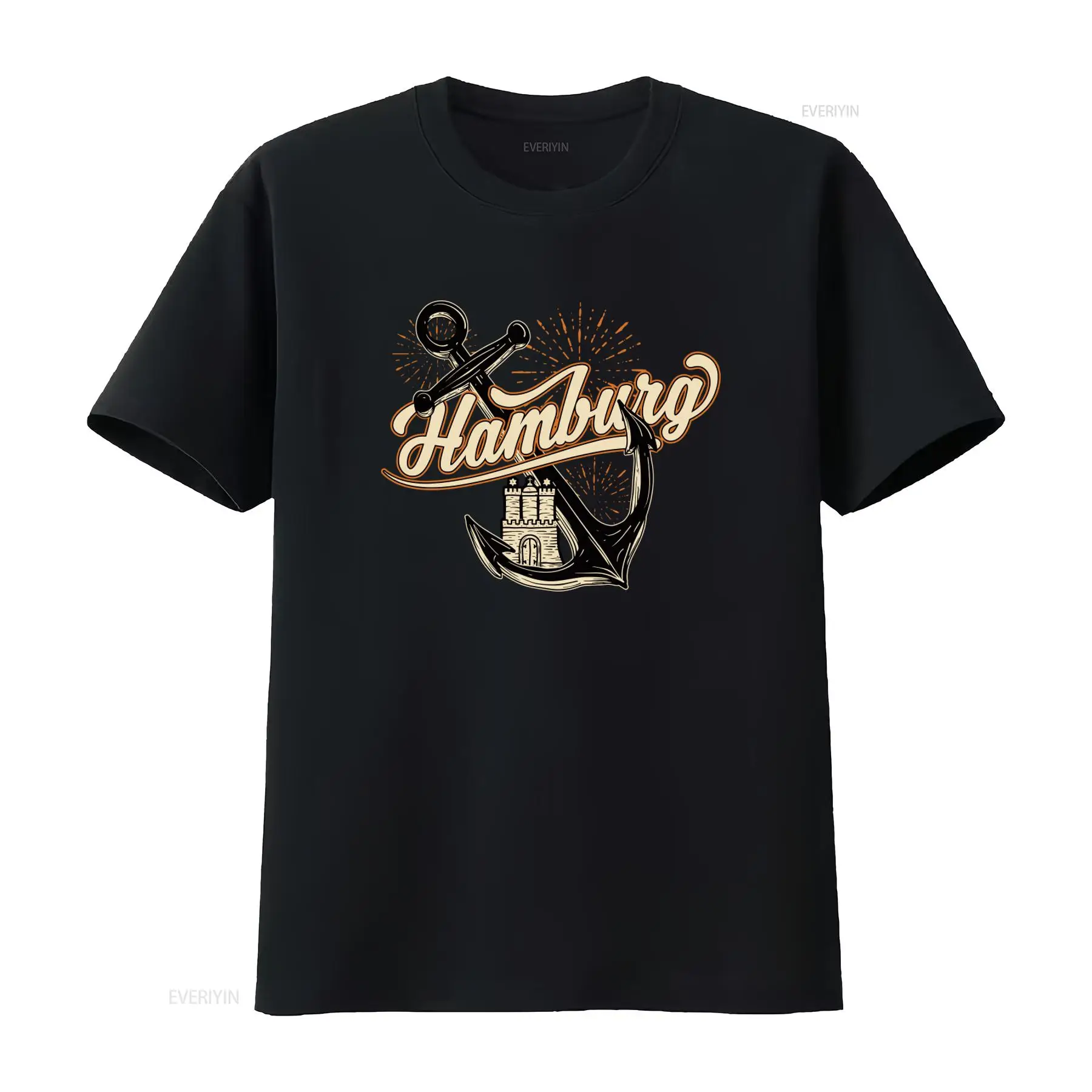 Men'S Fashion Hamburg - เสื้อยืดพิมพ์ลายสมอเรือฮัมบูร์กสำหรับผู้ชาย ดีไซน์ทันสมัย สไตล์วินเทจ ซักแล้วใส่สบาย ใช้งานได้หลากหลาย ระบายอากาศได้ดี