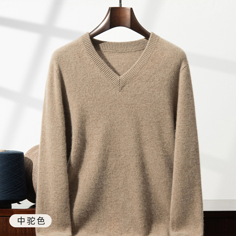 Mens Fashion Mullet - เสื้อสเวตเตอร์แคชเมียร์หนาพิเศษสำหรับผู้ชาย คอวี แคชเมียร์แท้ เสื้อสเวตเตอร์แฟชั่นผู้ชาย ผ้าขนสัตว์ แขนยาว