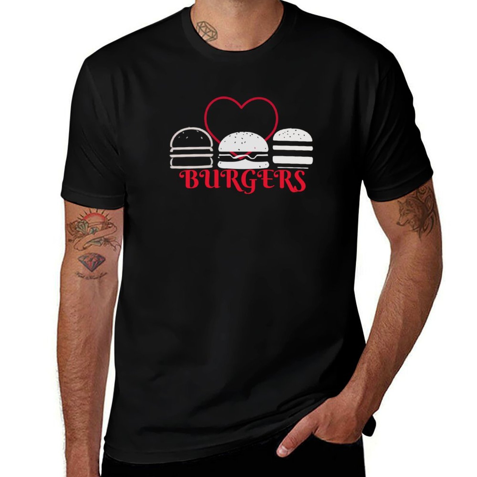 Men'S Fashion Hamburg - LOVE BURGERS - เสื้อยืดลายแฟชั่น HAMBURGERS เสื้อยืดพิมพ์ลาย