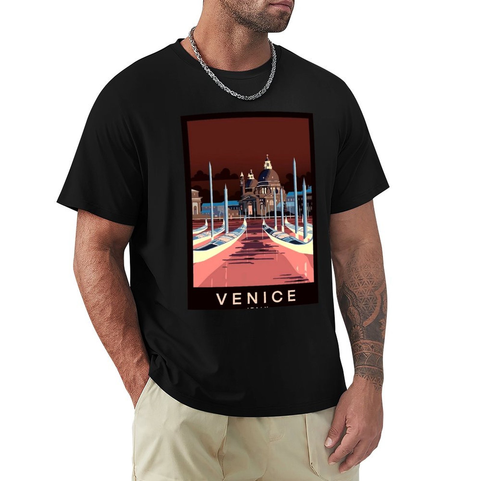 Men'S Fashion Venice Italy - เวนิส อิตาลี: เสื้อยืดพิมพ์ลายโฆษณาการท่องเที่ยวและการเดินทาง เสื้อยืดแฟชั่นลำลอง