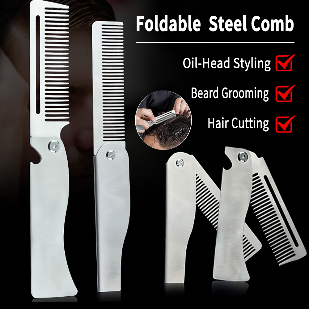 Men Fashion Hair Style - ใหม่ประเภท 1/2PCS แบบพกพาหวีเหล็กพับหวีเคราสําหรับชายน้ํามันหัวผมจัดแต่งทรงผมหวี Salon ตัดผมเครื่องมือสําหรับตัดผม