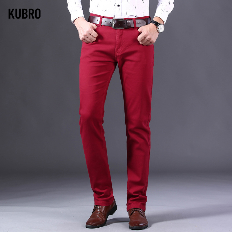 Men'S Fashion Reviews - แบรนด์สไตล์คลาสสิกผู้ชายไวน์แดงกางเกงยีนส์แฟชั่นสบายๆตรงกางเกงยีนส์ยืดกางเกงชายกางเกงยีนส์เกาหลี reviews