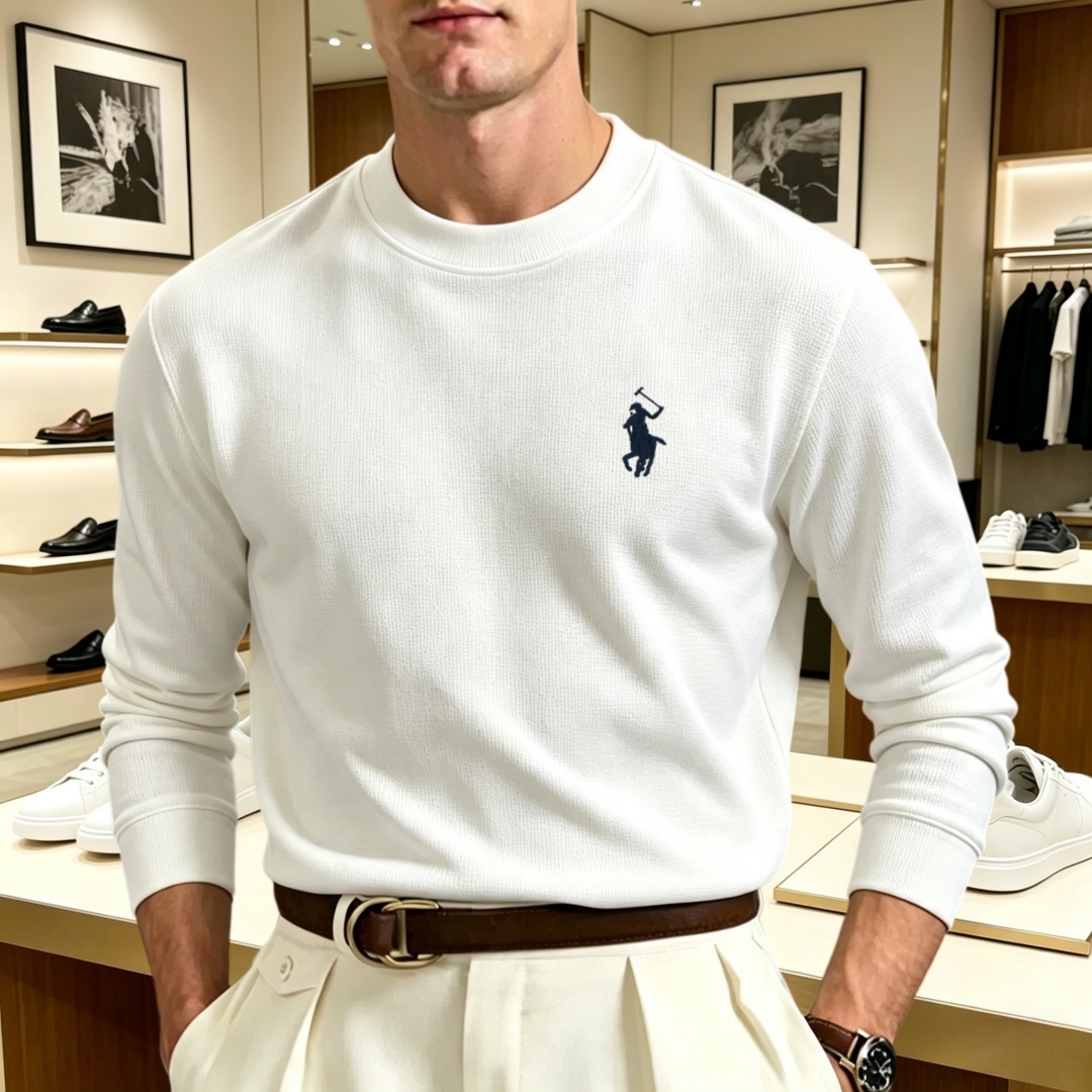 Men'S Tops Fashion - เสื้อยืดคอกลมแขนยาวผู้ชายแบรนด์หรูผ้าฝ้ายเนื้อนุ่ม แฟชั่นฤดูใบไม้ร่วง ปักลาย สไตล์เกาหลี ทรงหลวม เสื้อสเวตเตอร์ลำลอง