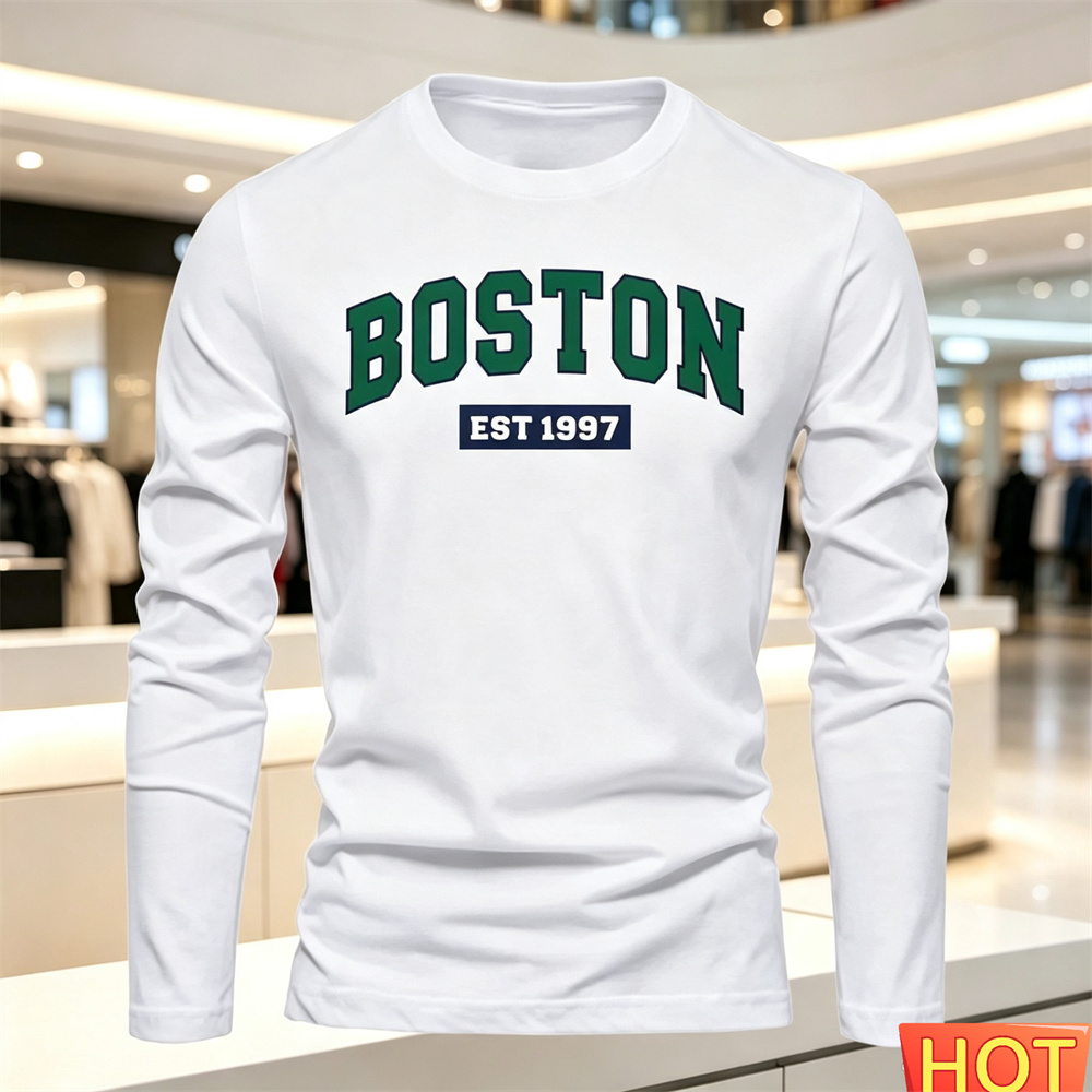 Men'S Tops Fashion - เสื้อยืดแขนยาวผู้ชายลายตัวอักษร คอกลม เสื้อยืดอเนกประสงค์ แฟชั่นผู้ชายสไตล์ Y2K เสื้อทรงหลวม