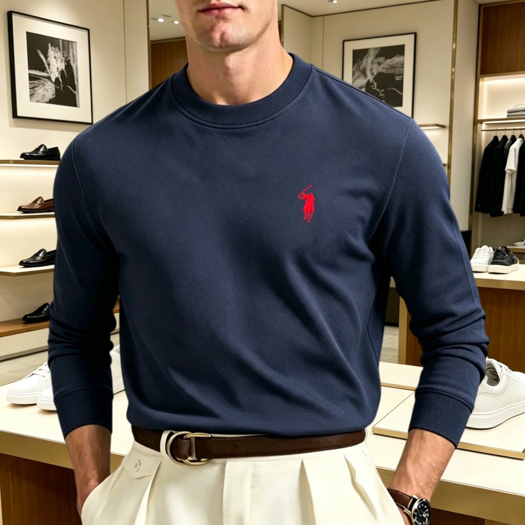 Men'S Tops Fashion - เสื้อยืดคอกลมแขนยาวผู้ชายแบรนด์หรูผ้าฝ้ายเนื้อนุ่ม แฟชั่นฤดูใบไม้ร่วง ปักลาย สไตล์เกาหลี ทรงหลวม เสื้อสเวตเตอร์ลำลอง