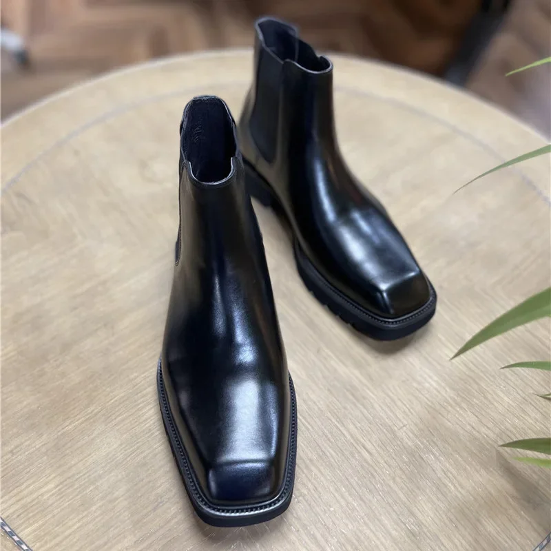 Men Fashion Elegant - รองเท้าบูทหนังแท้ผู้ชาย ดีไซน์หรูหรา งานแฮนด์เมด คุณภาพสูง สไตล์อังกฤษ สำหรับฤดูใบไม้ร่วง