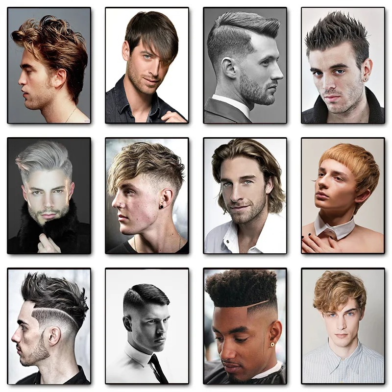 Men Fashion Hair Style - แฟชั่นสำหรับผู้ชายโมเดลทรงผมโปสเตอร์การทำผมภาพวาดบนผ้าใบภาพติดผนังภาพการตกแต่งบ้านร้านเสริมสวยร้านตัดผม