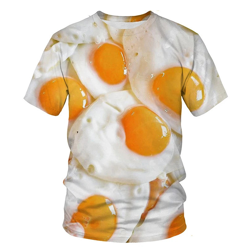 Men'S Fashion Hamburg - เสื้อยืดพิมพ์ลาย 3 มิติ ลายอาหาร ไข่ดาว แฮมเบอร์เกอร์