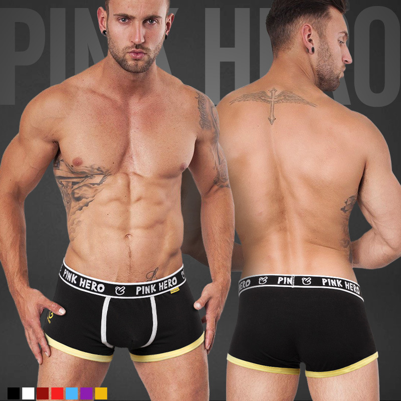 Men'S Fashion Underwear Brands - สีชมพูHEROแบรนด์เซ็กซี่ชุดชั้นในชายนักมวยผู้ชายกางเกงขาสั้นผ้าฝ้ายแฟชั่นผู้ชายชายสบายกางเกงขาสั้นกางเกงนักมวย