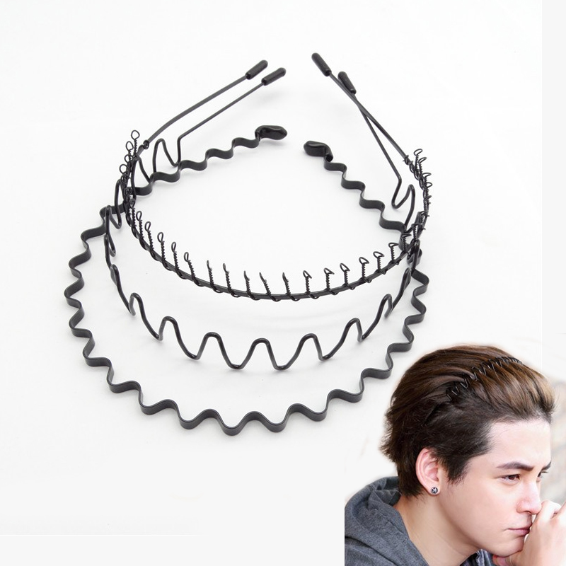 Men Fashion Hair Style - แฟชั่นโลหะสีดำ Waved กีฬา Hairband ผู้ชายผู้หญิง Unisex