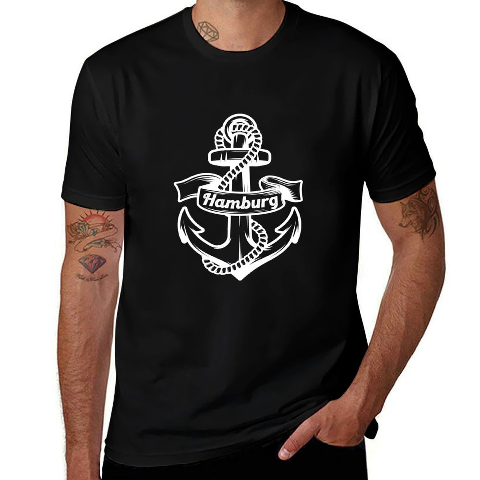 Men'S Fashion Hamburg - เสื้อยืดลายพิมพ์ตัวอักษรแฟชั่นเมืองฮัมบูร์ก ฮาร์เบอร์ แองเคอร์ ซูเวนิร์ พอร์ท ซิตี้