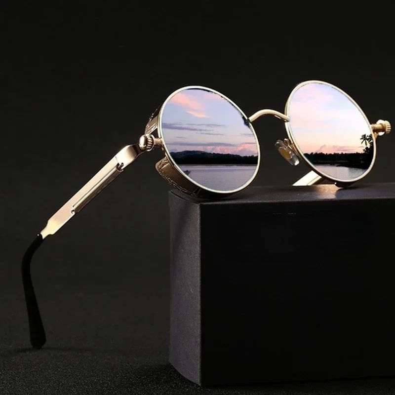 Men'S Fashion Round Glasses - แว่นกันแดดแฟชั่นสไตล์สปอร์ตคลาสสิก สไตล์สตีมพังก์ สำหรับผู้ชายและผู้หญิง กรอบโลหะทรงกลมแบบเรโทร