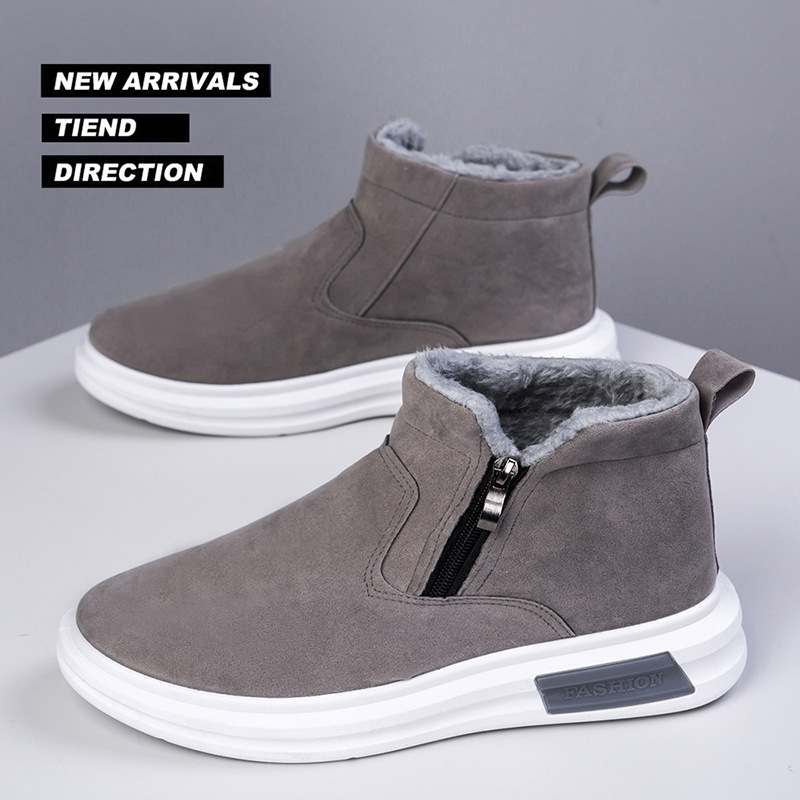 Mens Fashion Autumn 2025 - รองเท้าบูทหิมะผู้ชายฤดูหนาวปี 2025 บุขนอุ่น รองเท้าบูทข้อเท้าแฟชั่น รองเท้าผ้าใบกันลื่นสำหรับกิจกรรมกลางแจ้ง รองเท้าบูทข้อเท้าลำลองแบบแบน