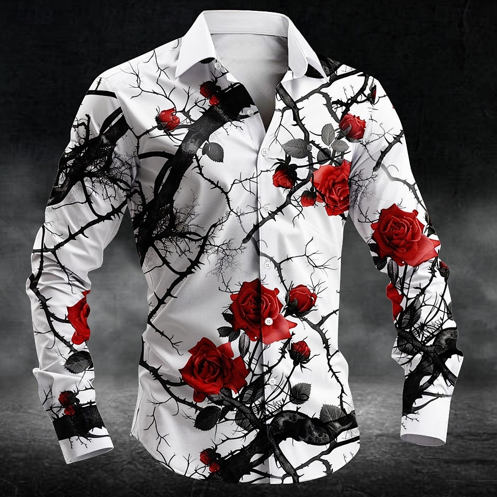 Men'S Tops Fashion - เสื้อเชิ้ตลายดอกพลัมแฟชั่น พิมพ์ลาย 3 มิติ แขนยาวสำหรับผู้ชาย เสื้อเชิ้ตศิลปะ