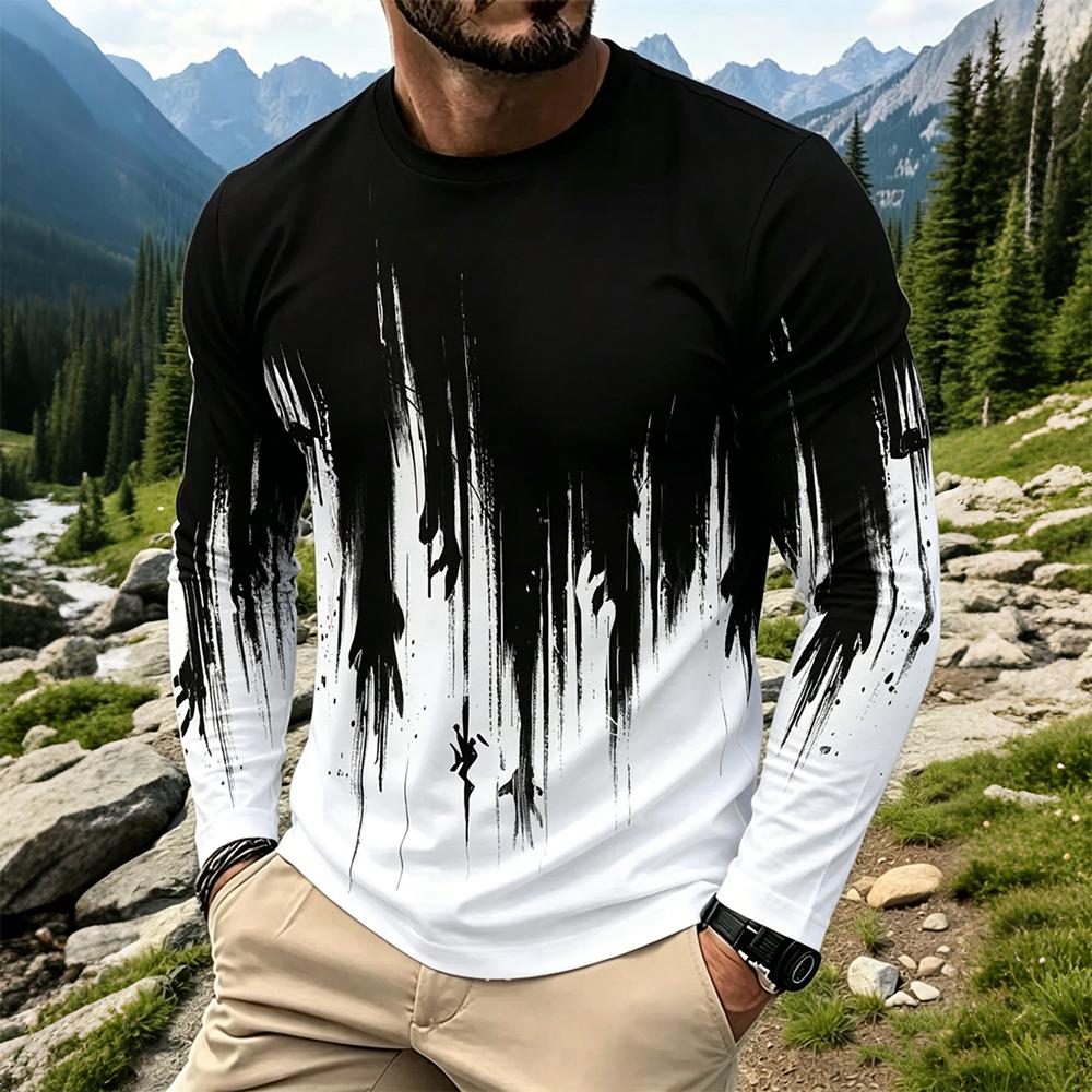 Men'S Tops Fashion - เสื้อยืดแขนยาวผู้ชายลายไล่เฉดสีสไตล์สตรีทแวร์ คอกลม แฟชั่นใหม่ ระบายอากาศได้ดี เสื้อพิมพ์ลายสำหรับใส่เป็นเสื้อตัวใน