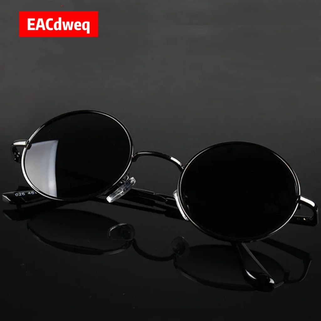 Men'S Fashion Round Glasses - แว่นกันแดดทรงกลมสไตล์เรโทรวินเทจสำหรับผู้ชายและผู้หญิง แบรนด์ดีไซเนอร์ กรอบโลหะผสม เลนส์สีดำ ป้องกันรังสียูวี 400