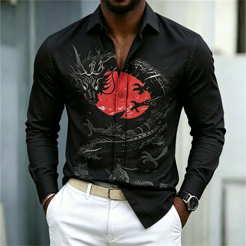 เสื้อเชิ้ตผู้ชายลายมังกรสีขาวด - Men'S Fashion And Style บทวิจารณ์และราคา