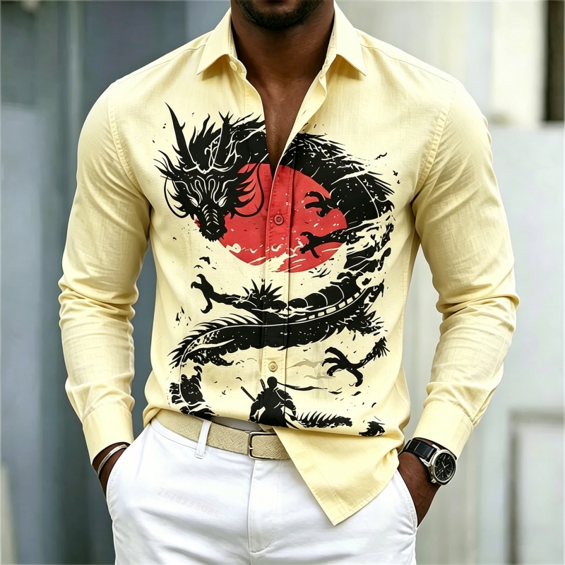 เสื้อเชิ้ตผู้ชายลายมังกรสีขาวด - Men'S Fashion And Style บทวิจารณ์และราคา
