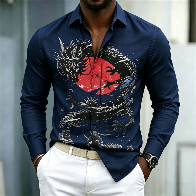 เสื้อเชิ้ตผู้ชายลายมังกรสีขาวด - Men'S Fashion And Style บทวิจารณ์และราคา