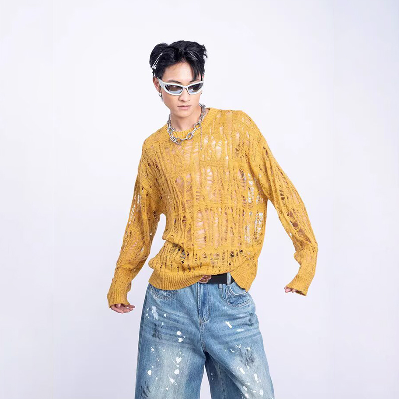 เสื้อสเวตเตอร์ถักตาข่ายฉลุลายส - Mens Fashion Mullet บทวิจารณ์และราคา